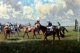 Newmarket Canvas Paintings - Lord Woolavington's Montrose And Lord Derby's Highlander At The Start Of The Free Handicap At Newmarket, April 6, 1933